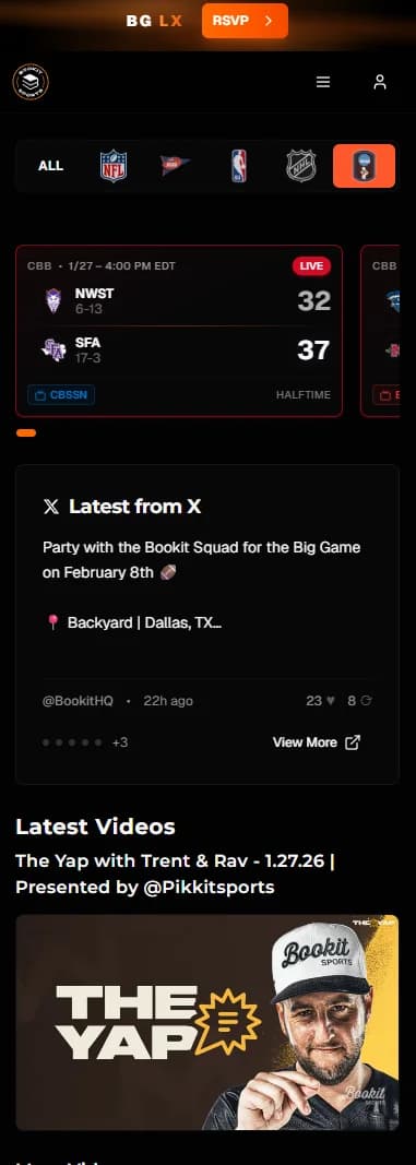 BookIt Sports mobile view