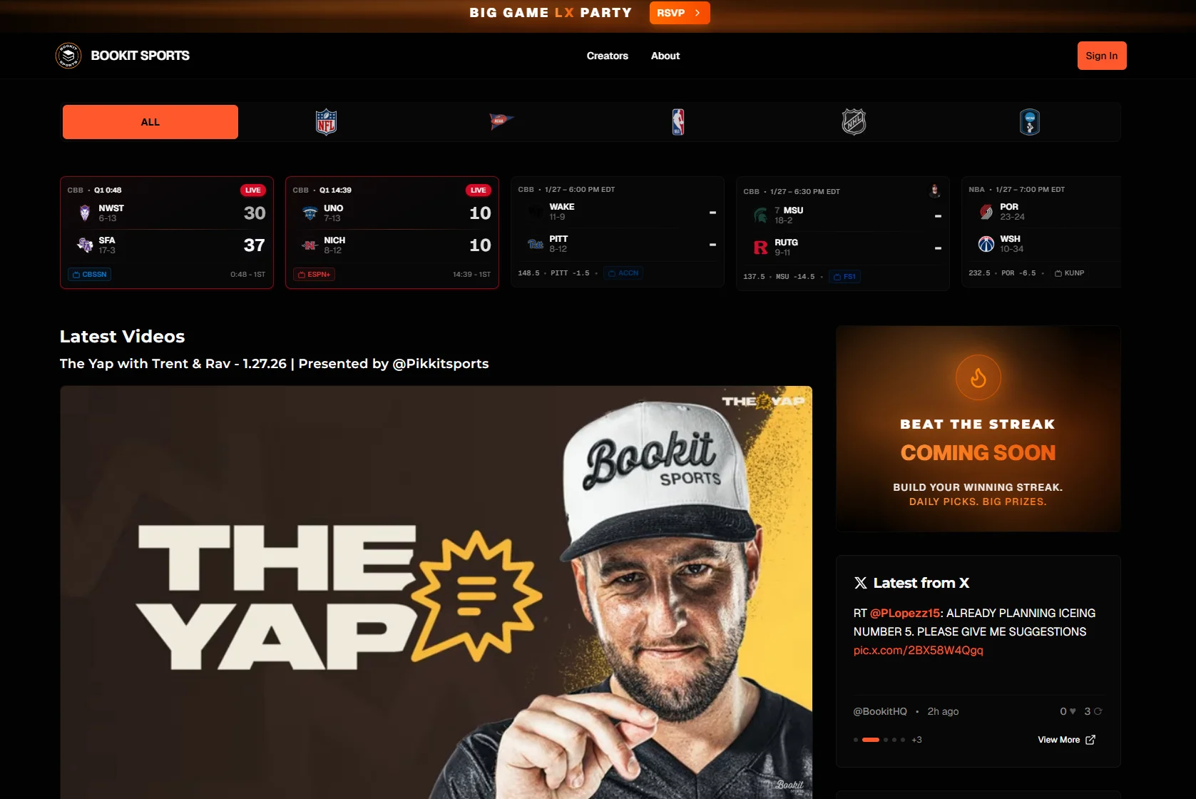 BookIt Sports desktop view