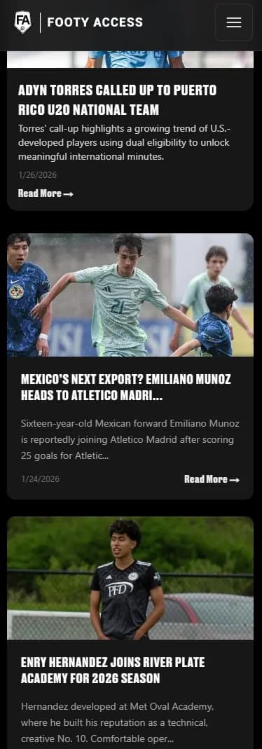 Footy Access mobile view