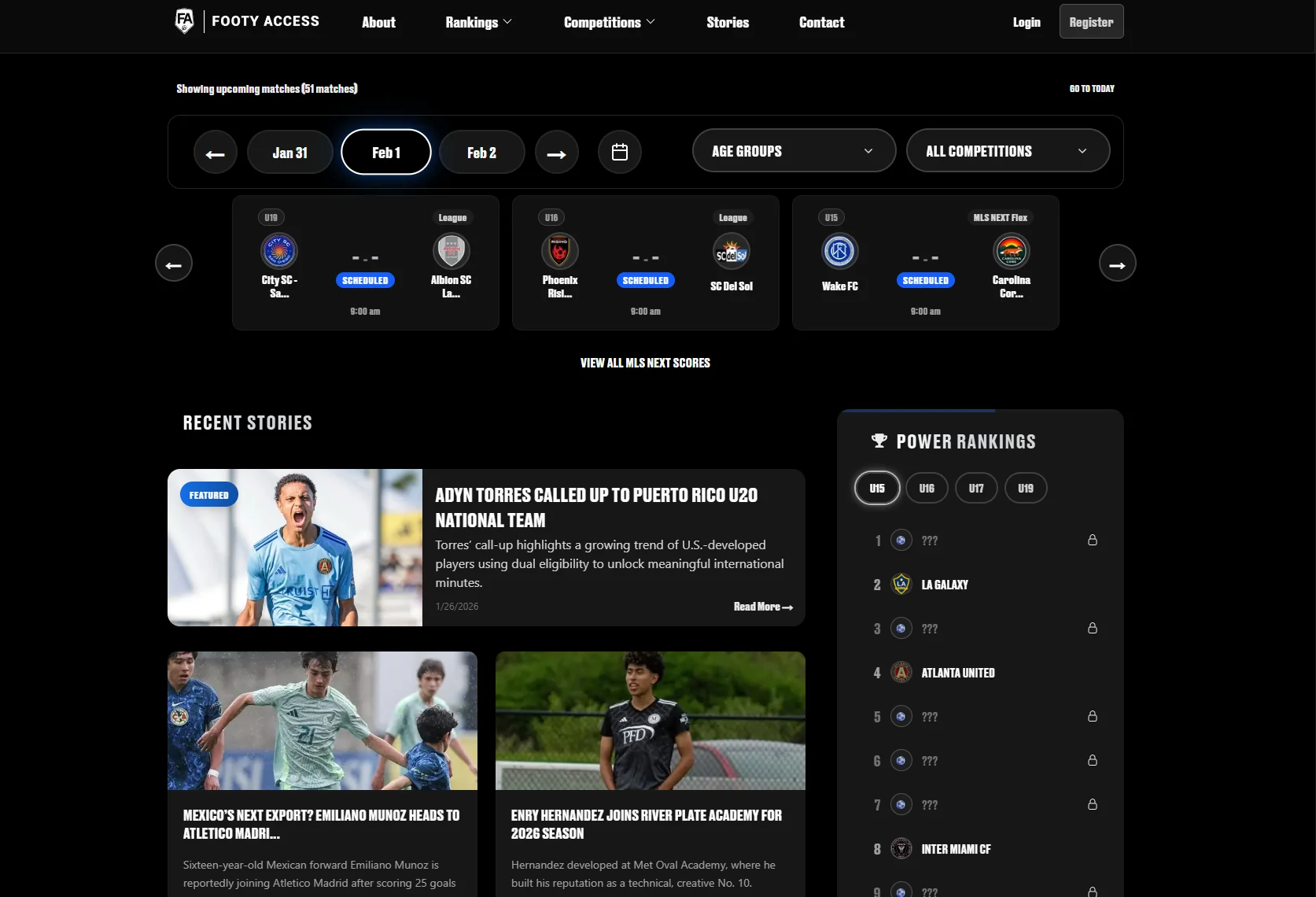 Footy Access desktop view