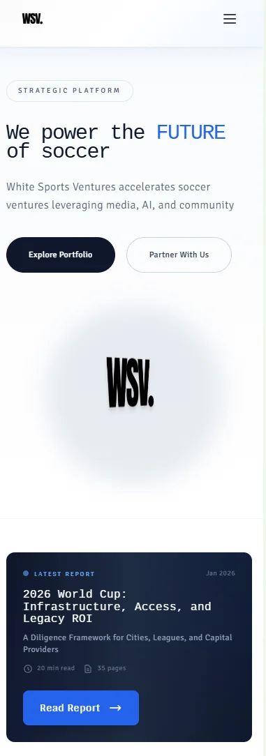 White Sports Ventures mobile view