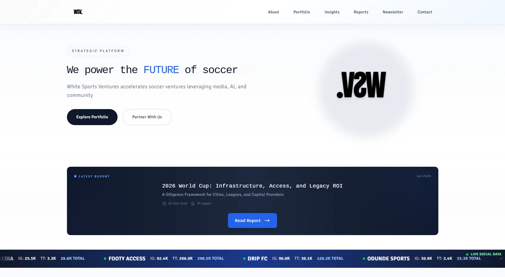 White Sports Ventures desktop view